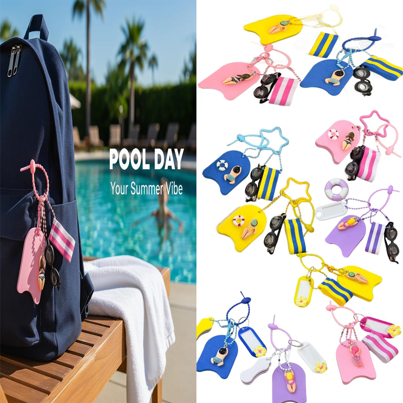 Swimming Kickboard - พวงกุญแจ EVA ลายธีมว่ายน้ำ พร้อมแว่นตาขนาดเล็ก บอร์ดกระดาน และจี้รูปนักว่ายน้ำ