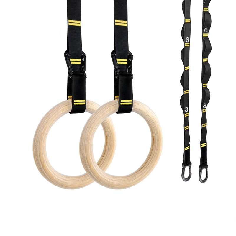 Sports Equipment Pictures - ห่วงยิมนาสติกแบบดึงขึ้นขนาด 28 มม. 32 มม. ห่วงไม้กันลื่นพร้อมสายรัดปรับได้สำหรับออกกำลังกายที่บ้าน